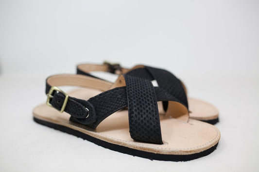 Exotic Leather Sandal, Huarache Sandal, Black Snake Sandal