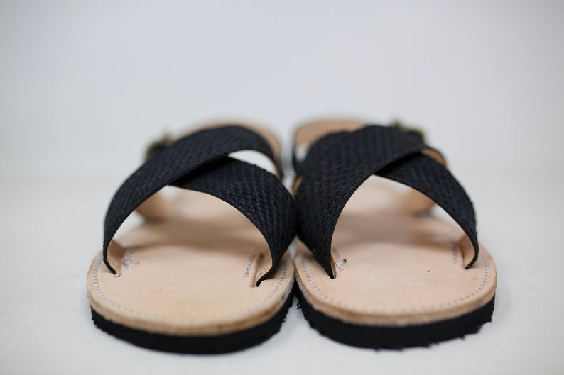 Exotic Leather Sandal, Huarache Sandal, Black Snake Sandal
