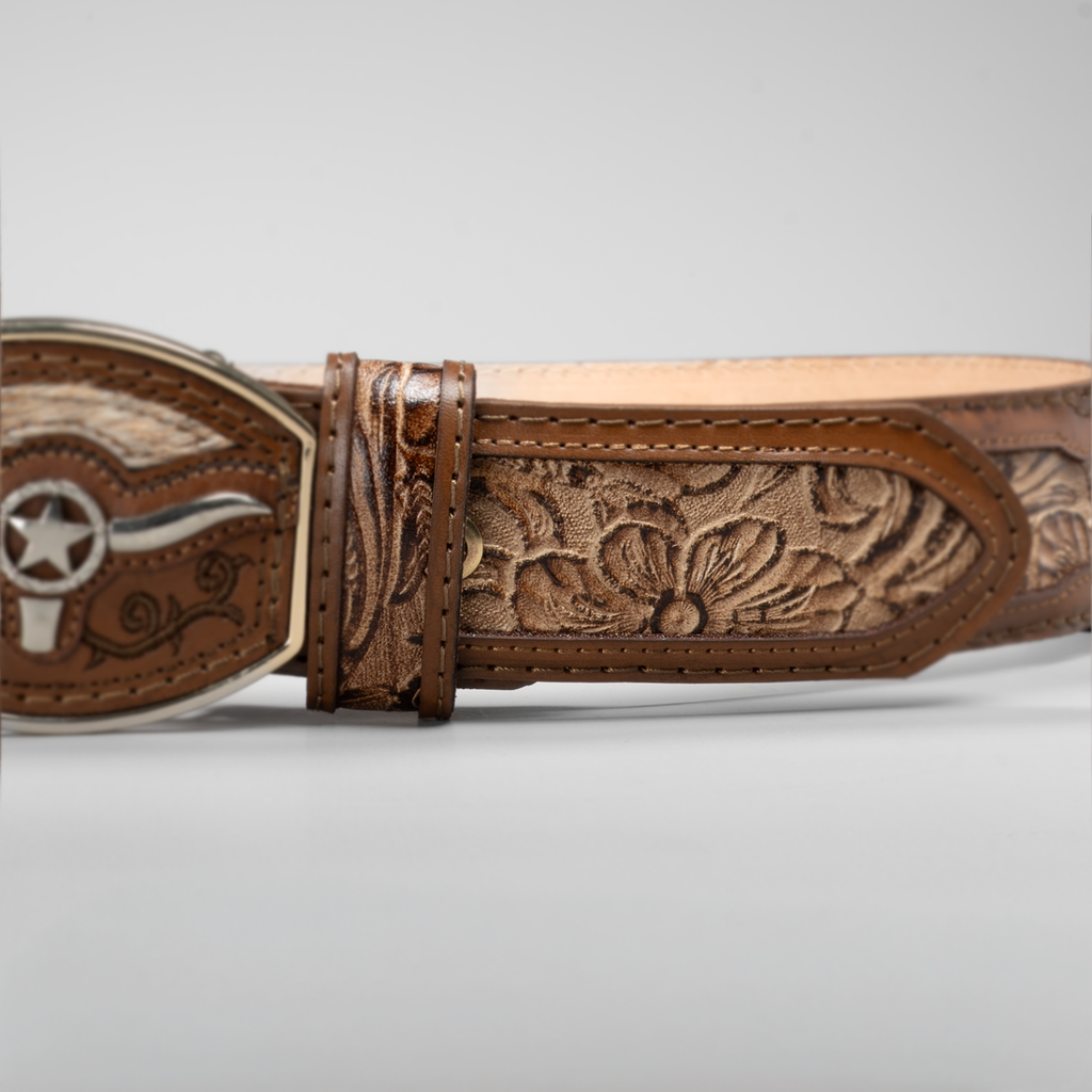MEN'S METAL BULL LEATHER ARTISANAL EMBROIDERY COWBOY BELT