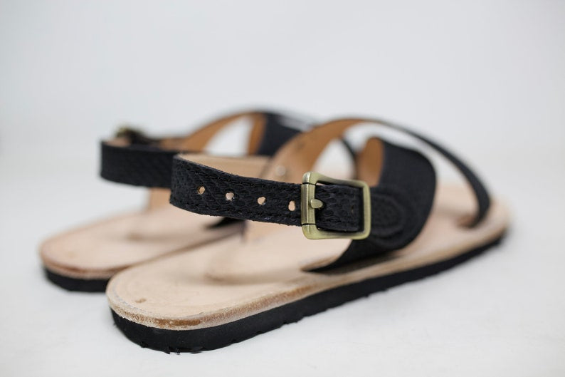 Exotic Leather Sandal, Huarache Sandal, Black Snake Sandal
