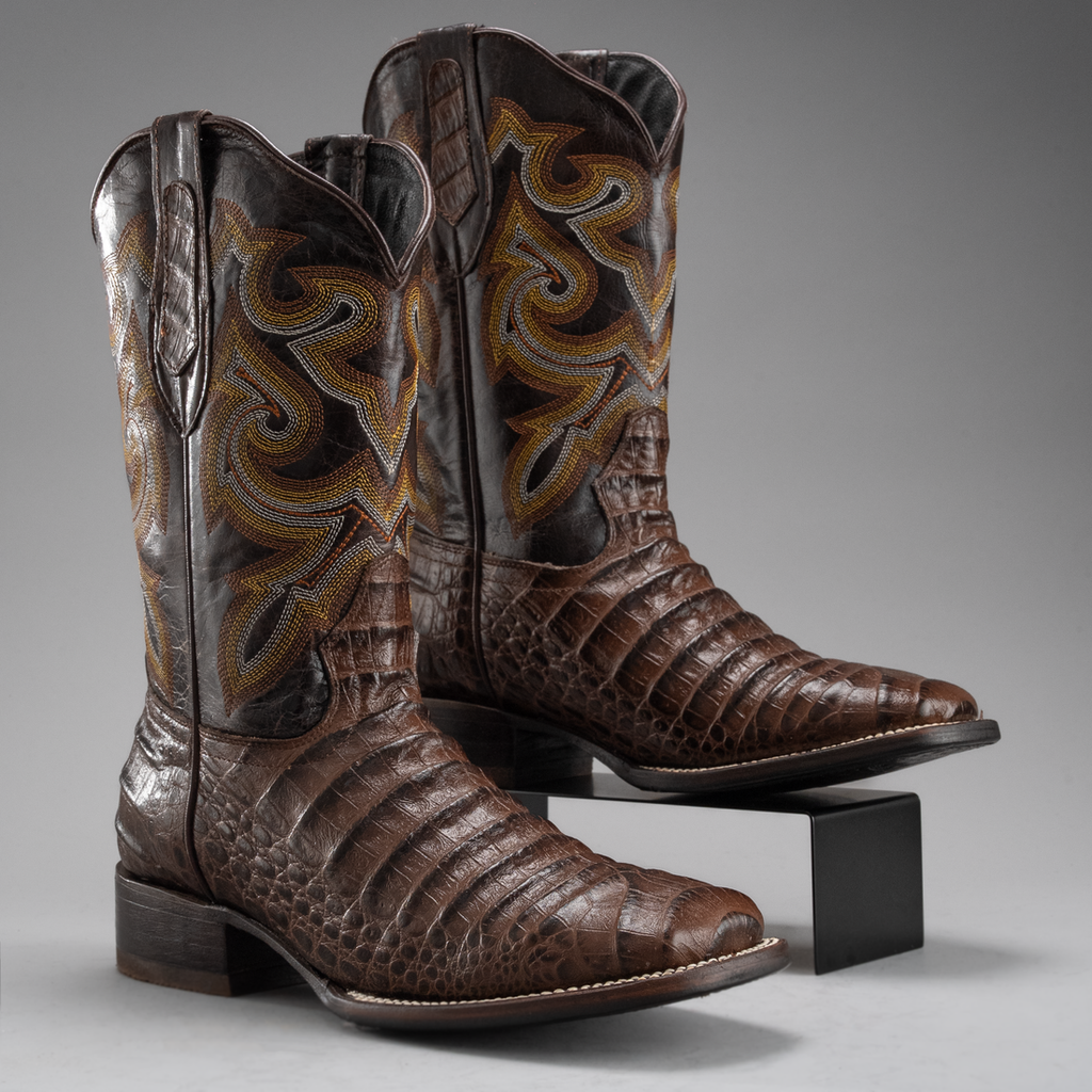 MEN'S CAIMAN LEATHER SQUARE TOE COWBOY BOOTS
