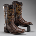 MEN'S CAIMAN LEATHER SQUARE TOE COWBOY BOOTS