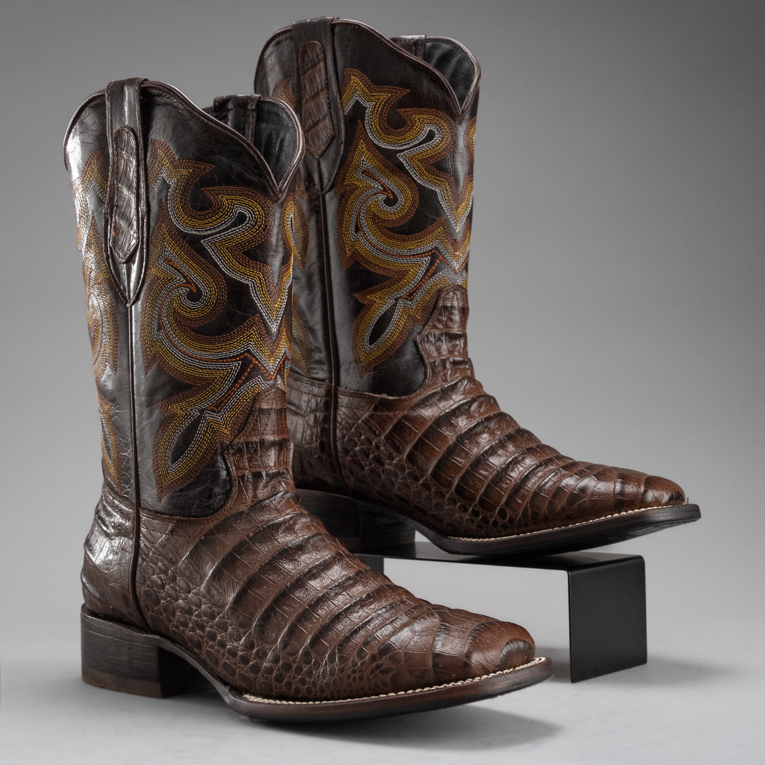 MEN'S CAIMAN LEATHER SQUARE TOE COWBOY BOOTS