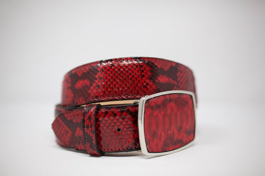 Red Snake Belt, Exotic Leather Belt with Removable Western Buckle