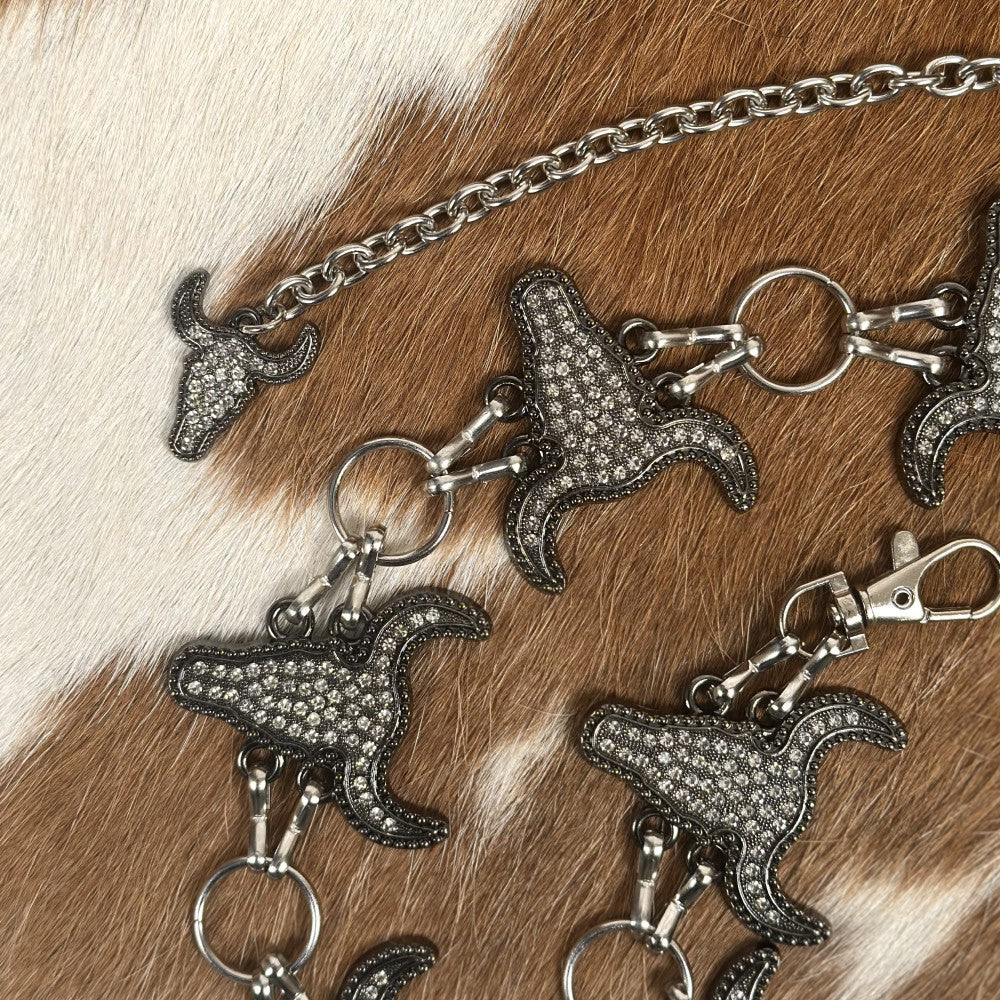 WOMEN’S WESTERN STYLE RHINESTONE BULL HEAD CONCHO CHAIN BELT