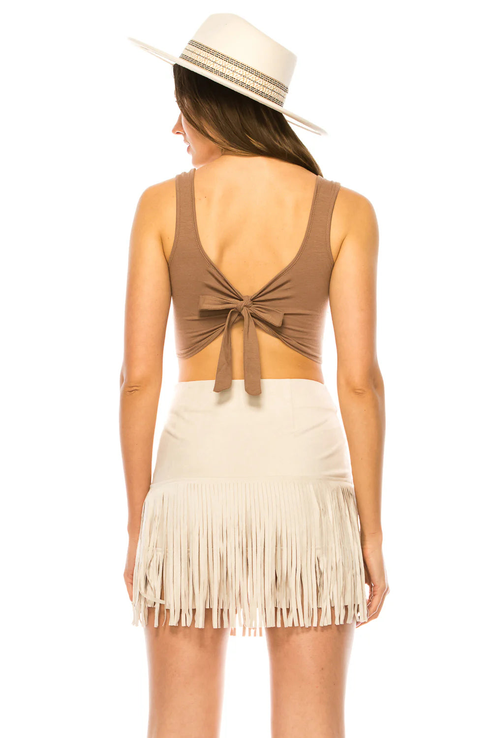 Andrea |Ivory Suede Fringe Skort