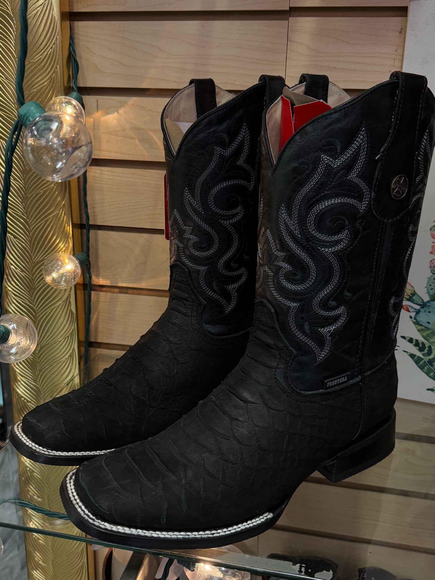 Men's Python Print Square Toe Boots - Black