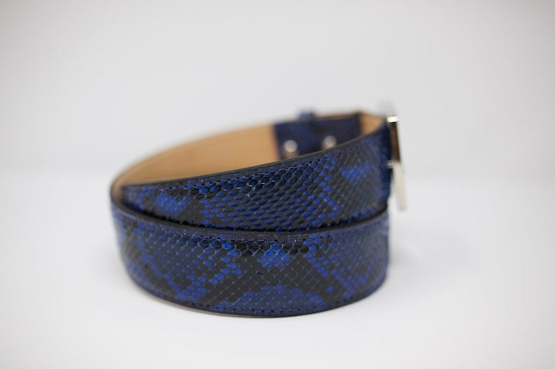 Blue Snake Belt, Exotic Leather Belt with Removable Western Buckle