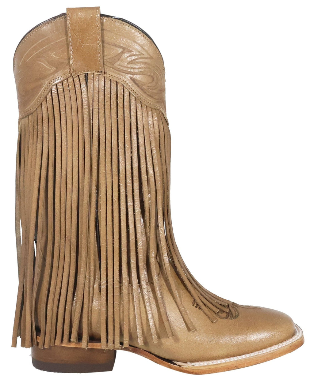 Chloe | Fringe All Leather Wide Square Toe Boots (Beige)
