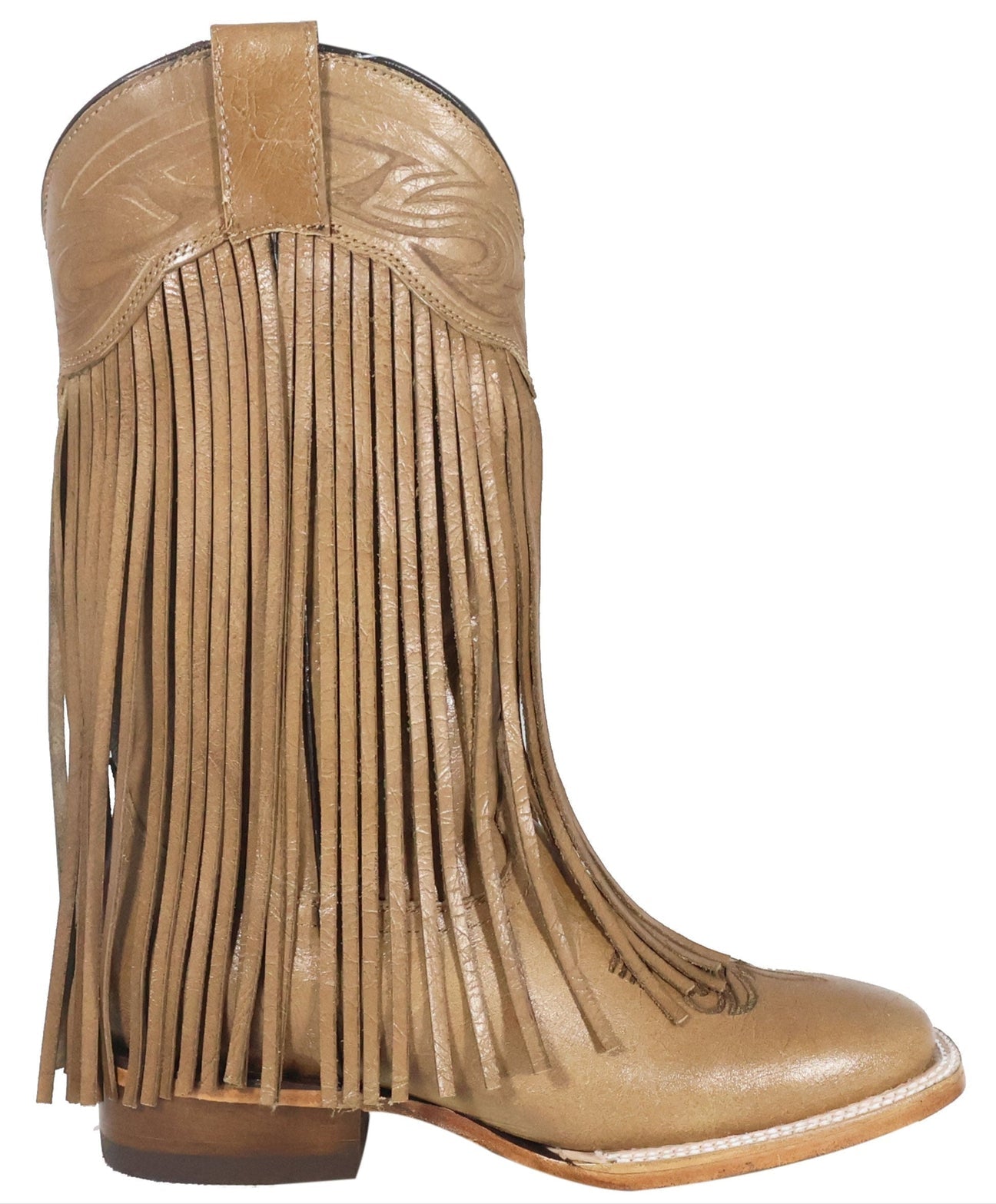 Chloe | Fringe All Leather Wide Square Toe Boots (Beige)