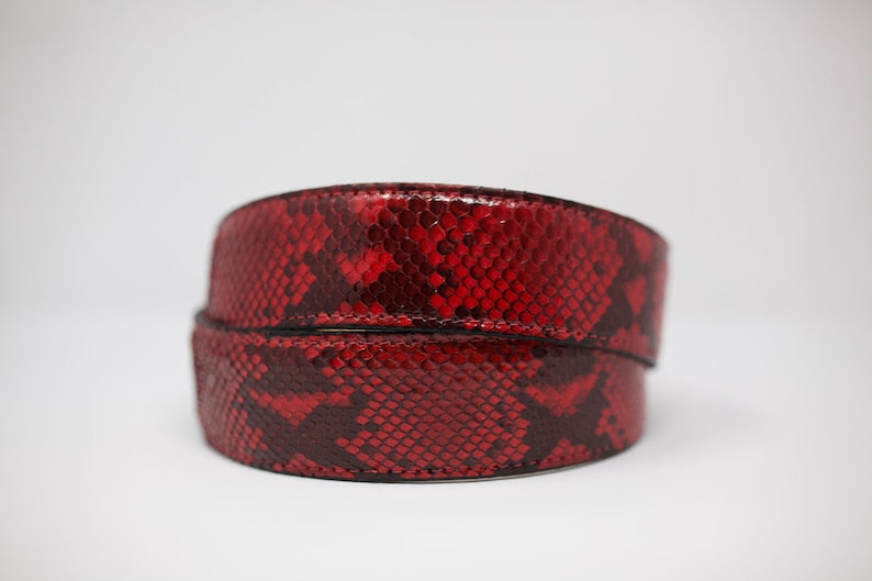 Red Snake Belt, Exotic Leather Belt with Removable Western Buckle