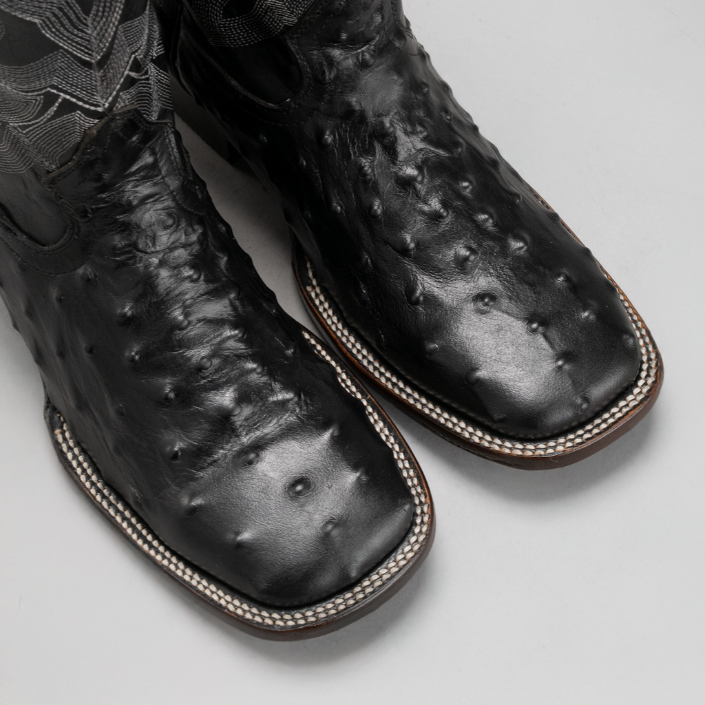 MEN'S OSTRICH SQUARE TOE COWBOY BOOTS AND BELT COMBO