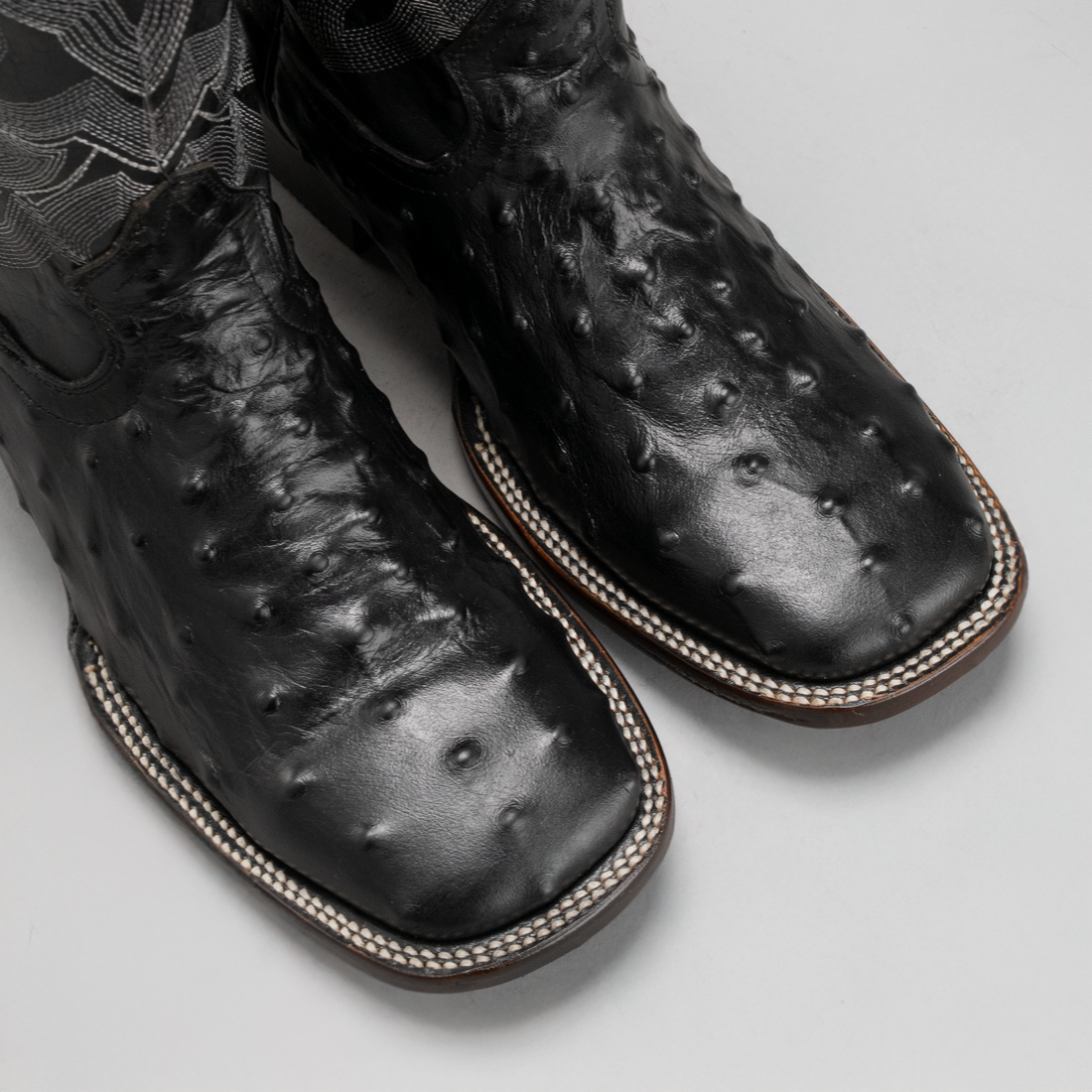 MEN'S OSTRICH SQUARE TOE COWBOY BOOTS AND BELT COMBO