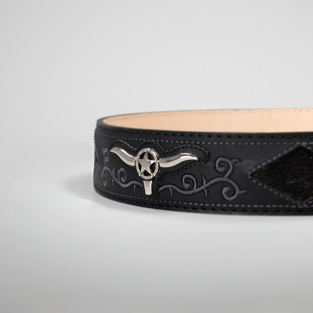 MEN'S METAL BULL LEATHER ARTISANAL EMBROIDERY COWBOY BELT