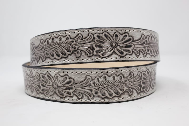 HandTooled Floral Belt, (1.5’’) Hand Painted Leather Belt with Removable Western Buckle