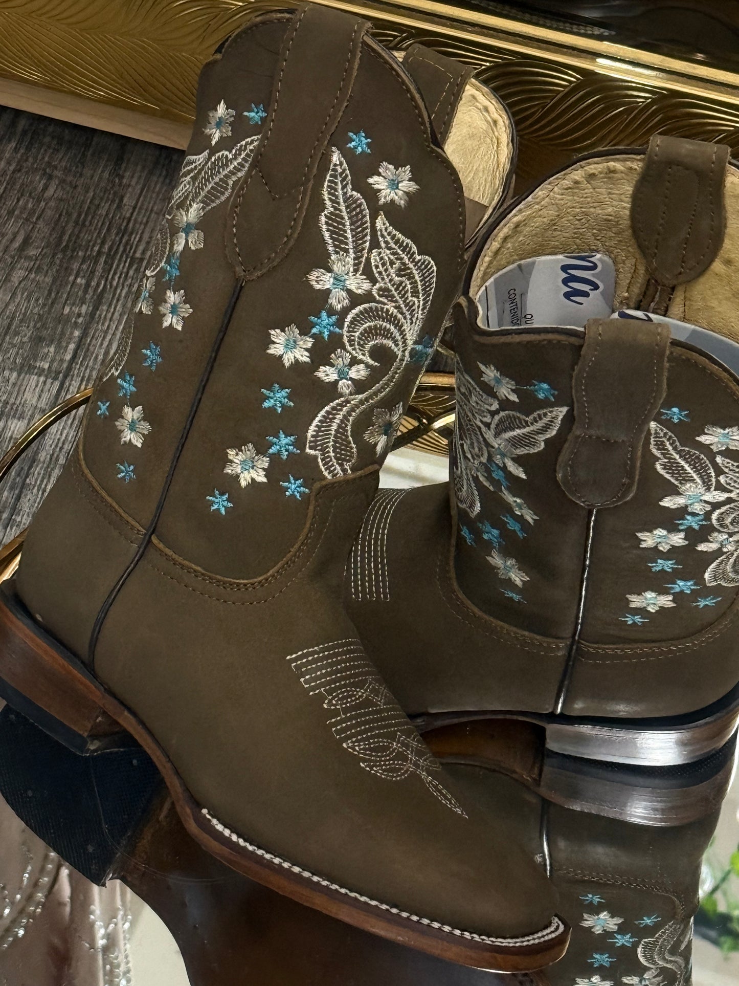 Sarahi| Blue Square Toe Boots