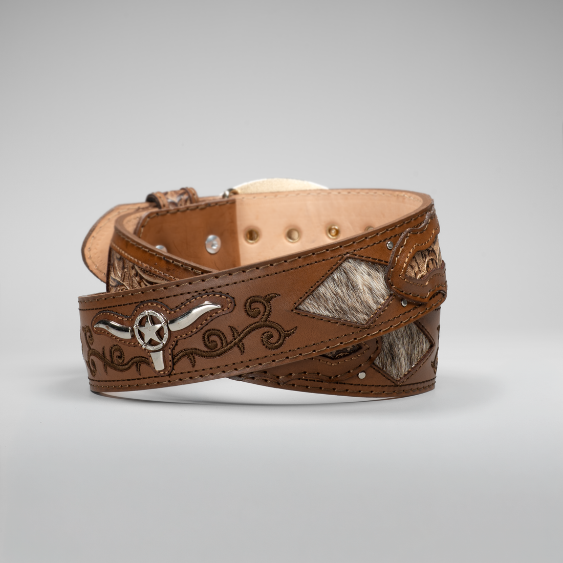 MEN'S METAL BULL LEATHER ARTISANAL EMBROIDERY COWBOY BELT