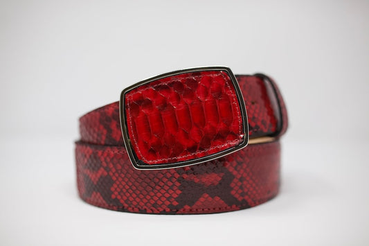 Red Snake Belt, Exotic Leather Belt with Removable Western Buckle