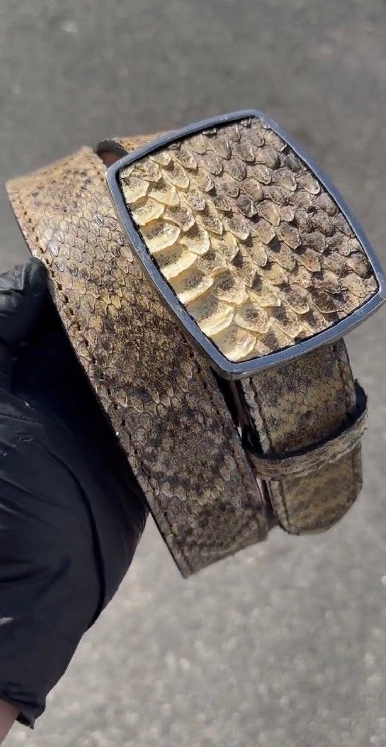 Diamondback Rattlesnake Leather Belt with Removable Buckle