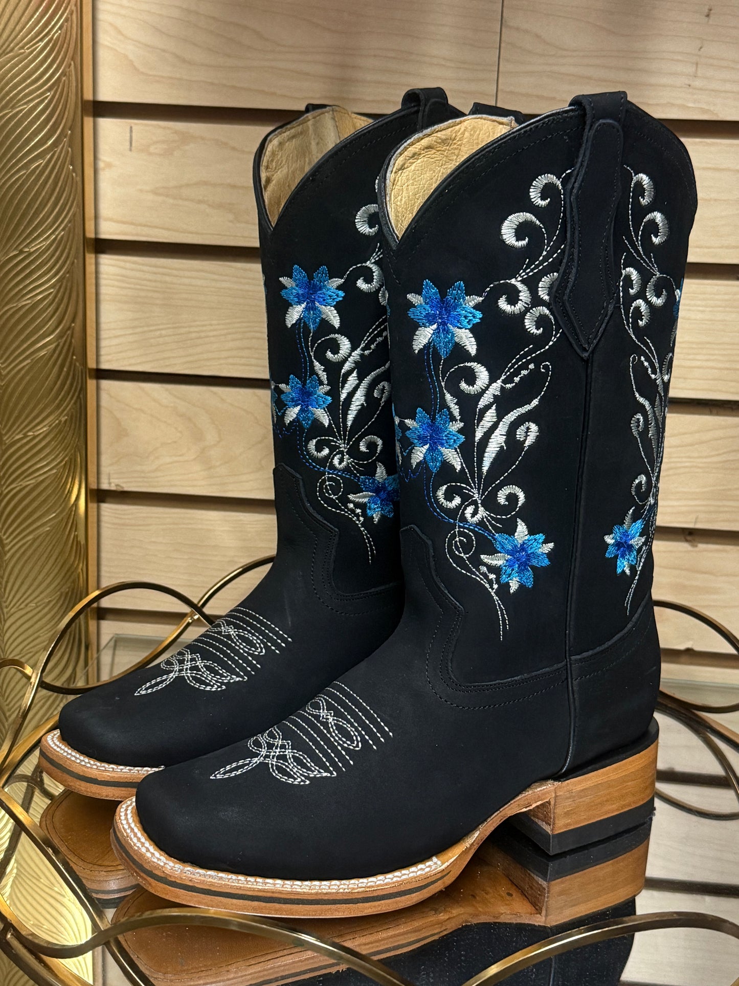 Celeste| Black Womens Westen Boots Square Toe