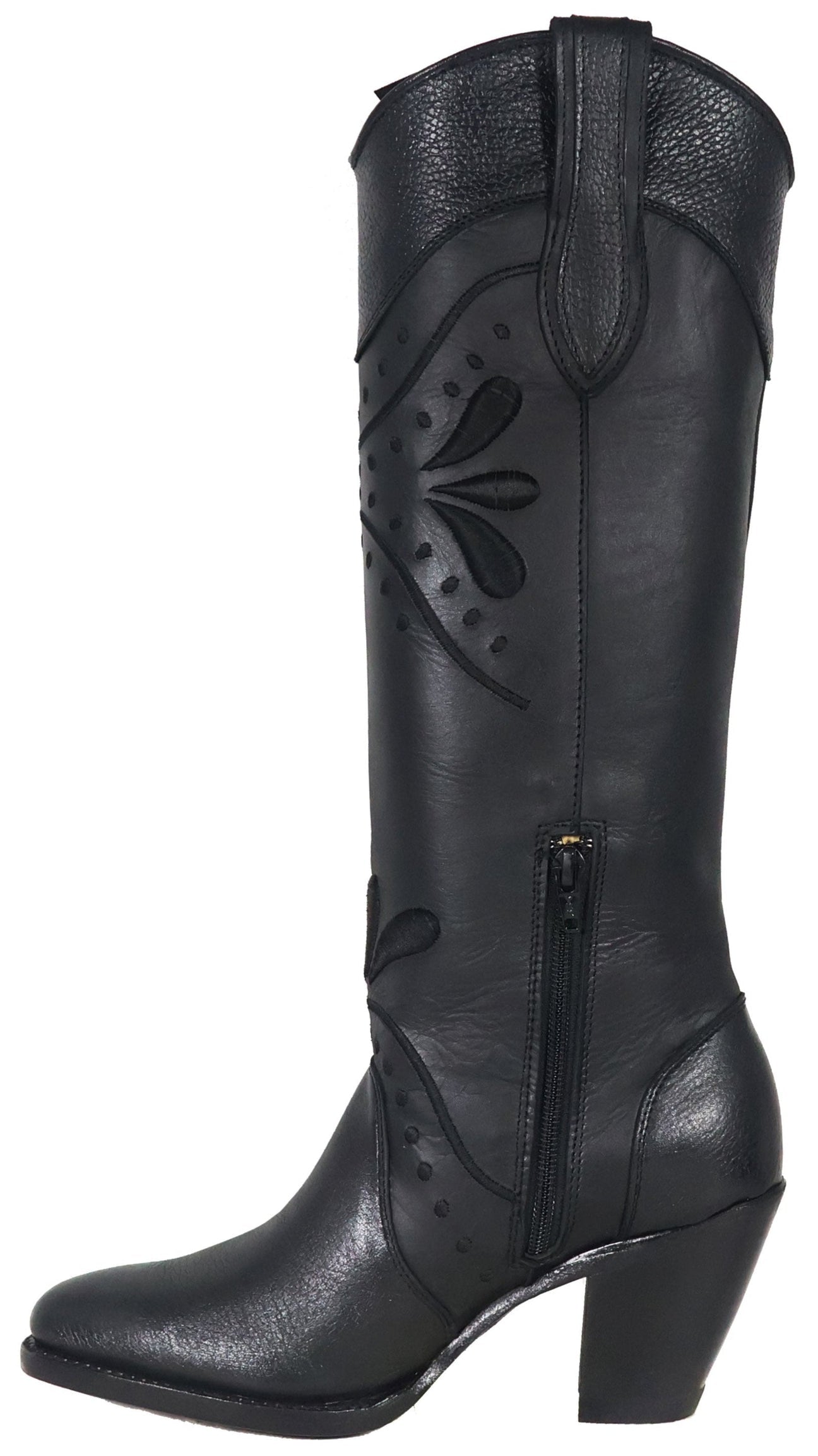 Nora | All Leather Snip Toe Knee High Boots (Black)