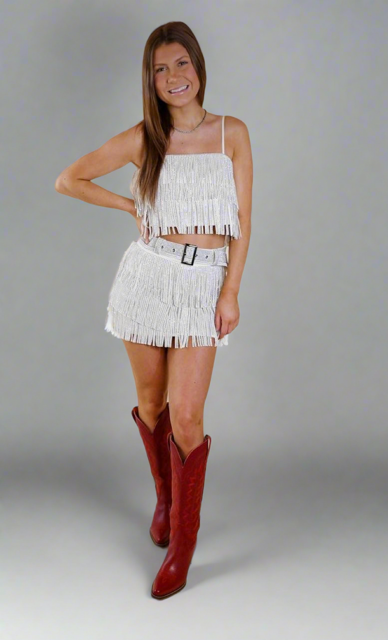 Rhinestone Diva Fringe Set (White)