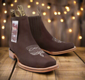 Men's Genuine Leather Square Toe Short Ankle Rodeo Cowboy Boot