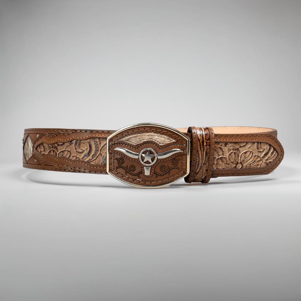 MEN'S METAL BULL LEATHER ARTISANAL EMBROIDERY COWBOY BELT