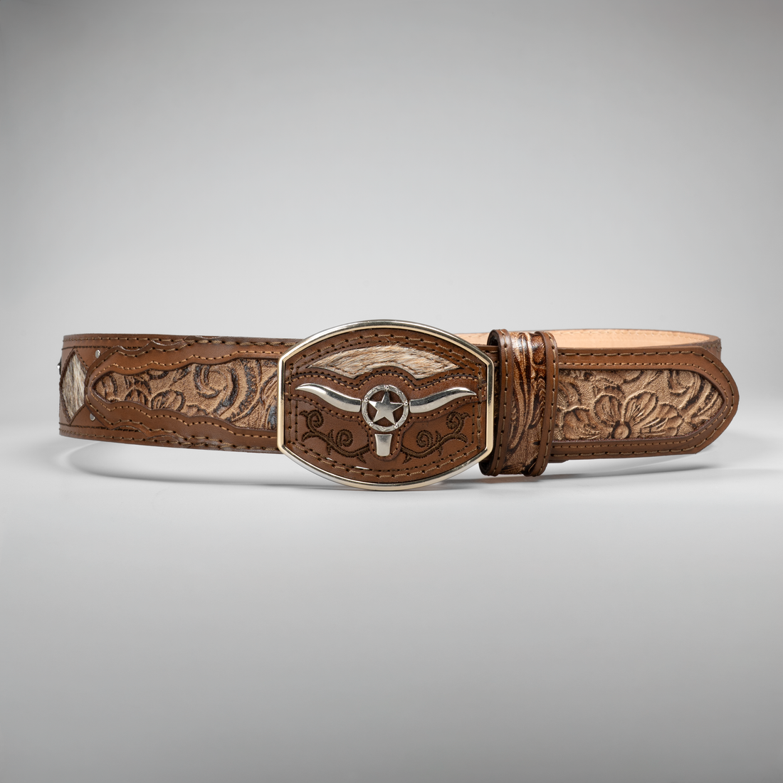 MEN'S METAL BULL LEATHER ARTISANAL EMBROIDERY COWBOY BELT
