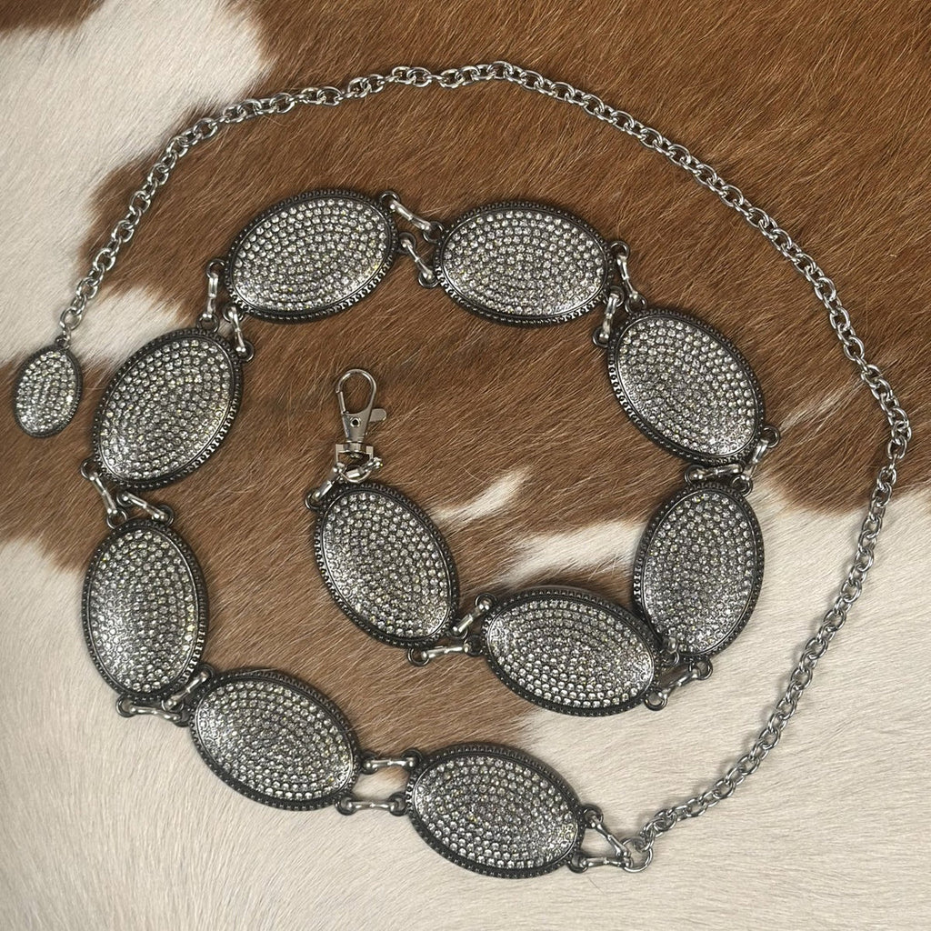 WOMEN’S WESTERN STYLE RHINESTONE CONCHO CHAIN BELT