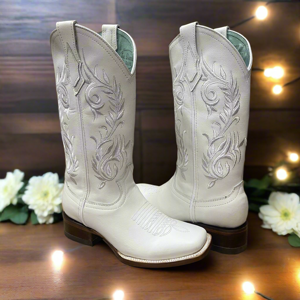 Paloma| Women's Genuine Leather Square Toe Cowgirl White Boots Est.112