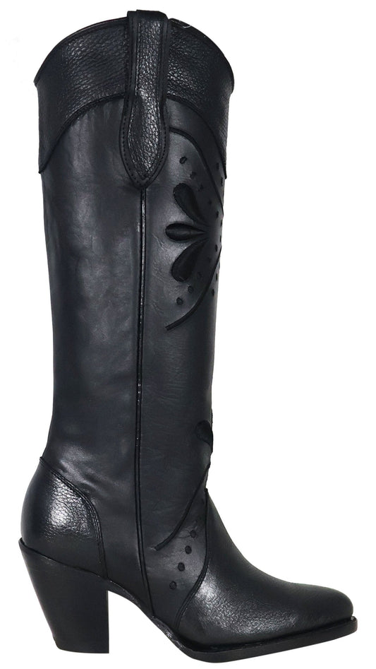 Nora | All Leather Snip Toe Knee High Boots (Black)