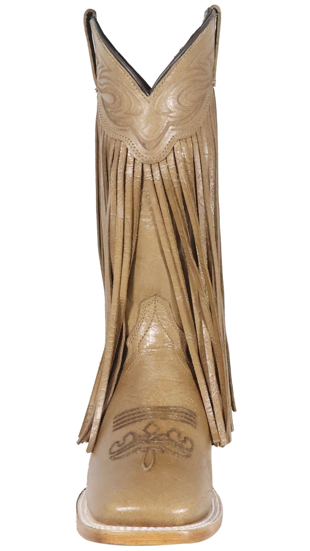 Chloe | Fringe All Leather Wide Square Toe Boots (Beige)