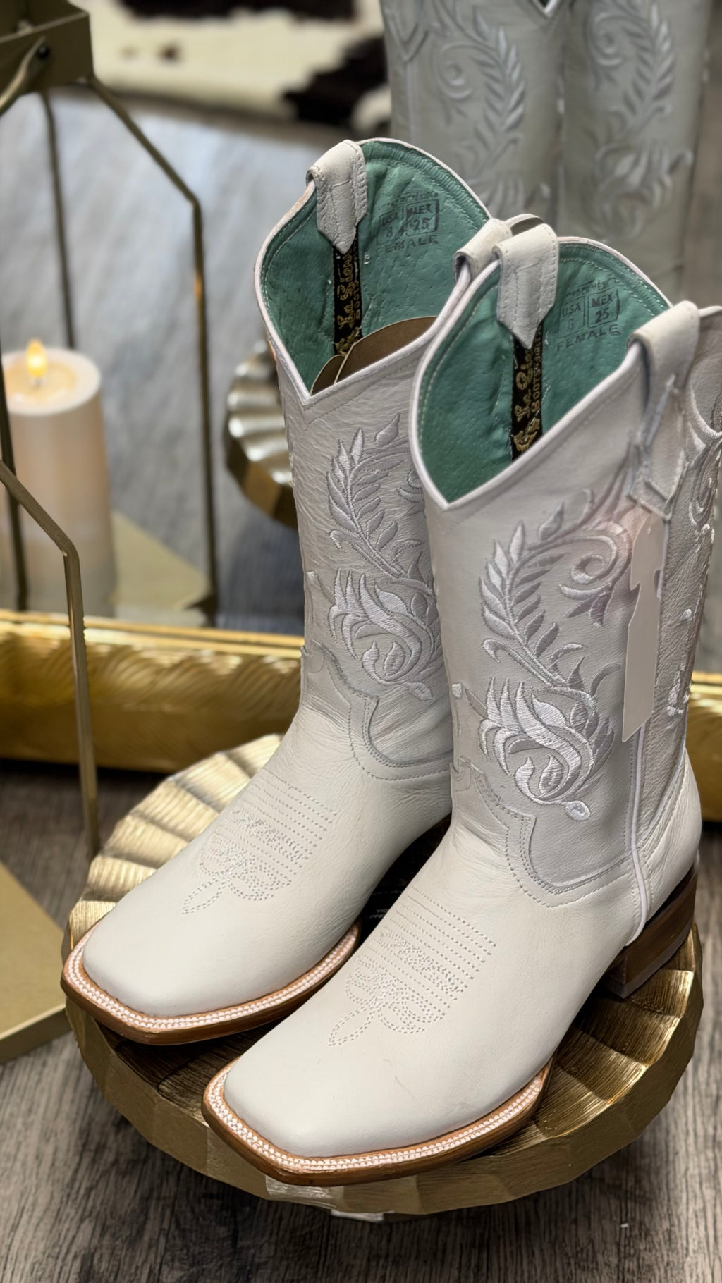 Paloma| Women's Genuine Leather Square Toe Cowgirl White Boots Est.112