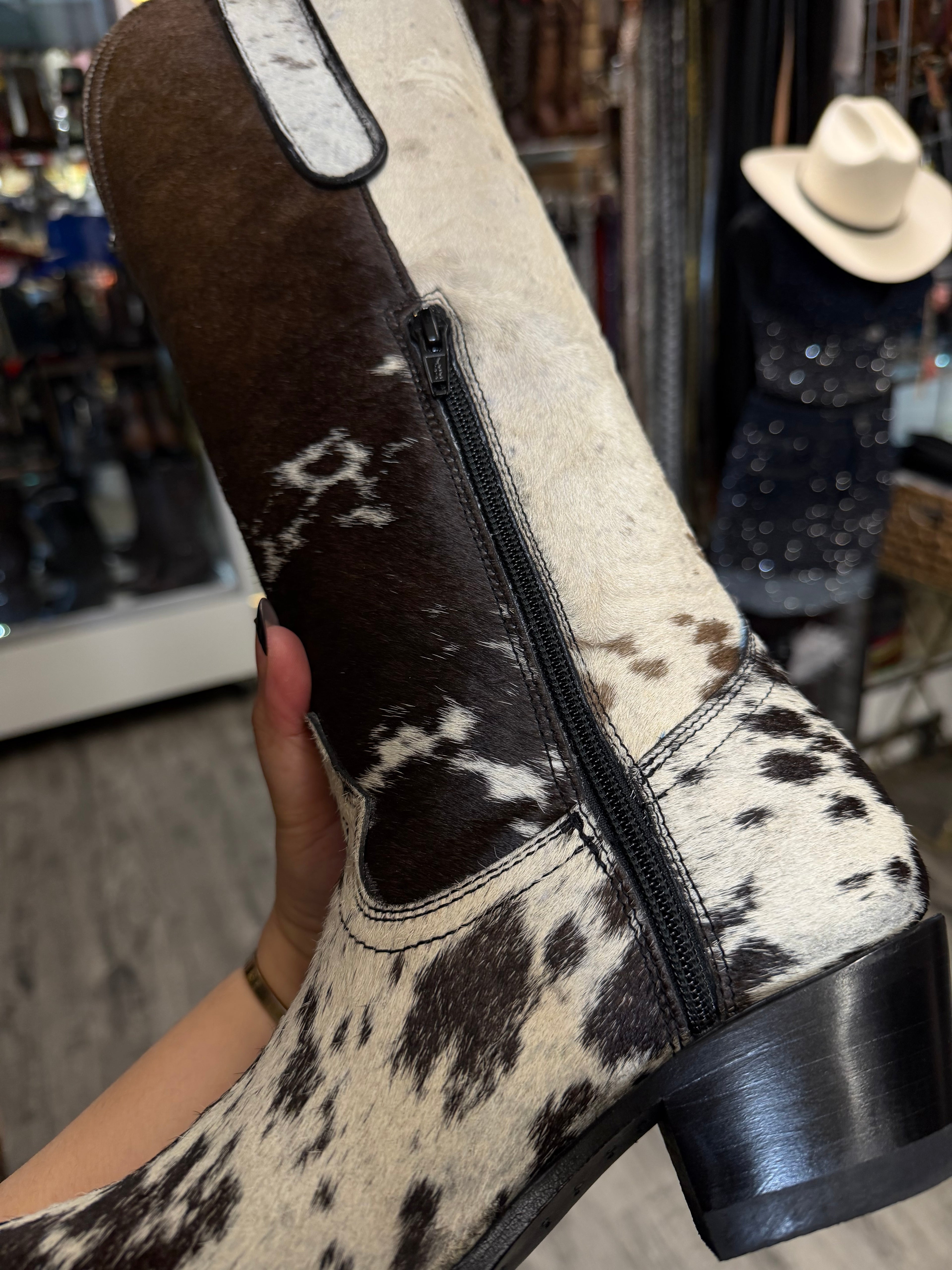 White Diamonds Boots
Snip Toe Hair-On Hide Cowgirl Boots