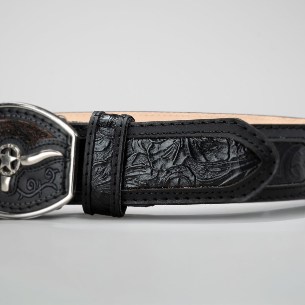 MEN'S METAL BULL LEATHER ARTISANAL EMBROIDERY COWBOY BELT