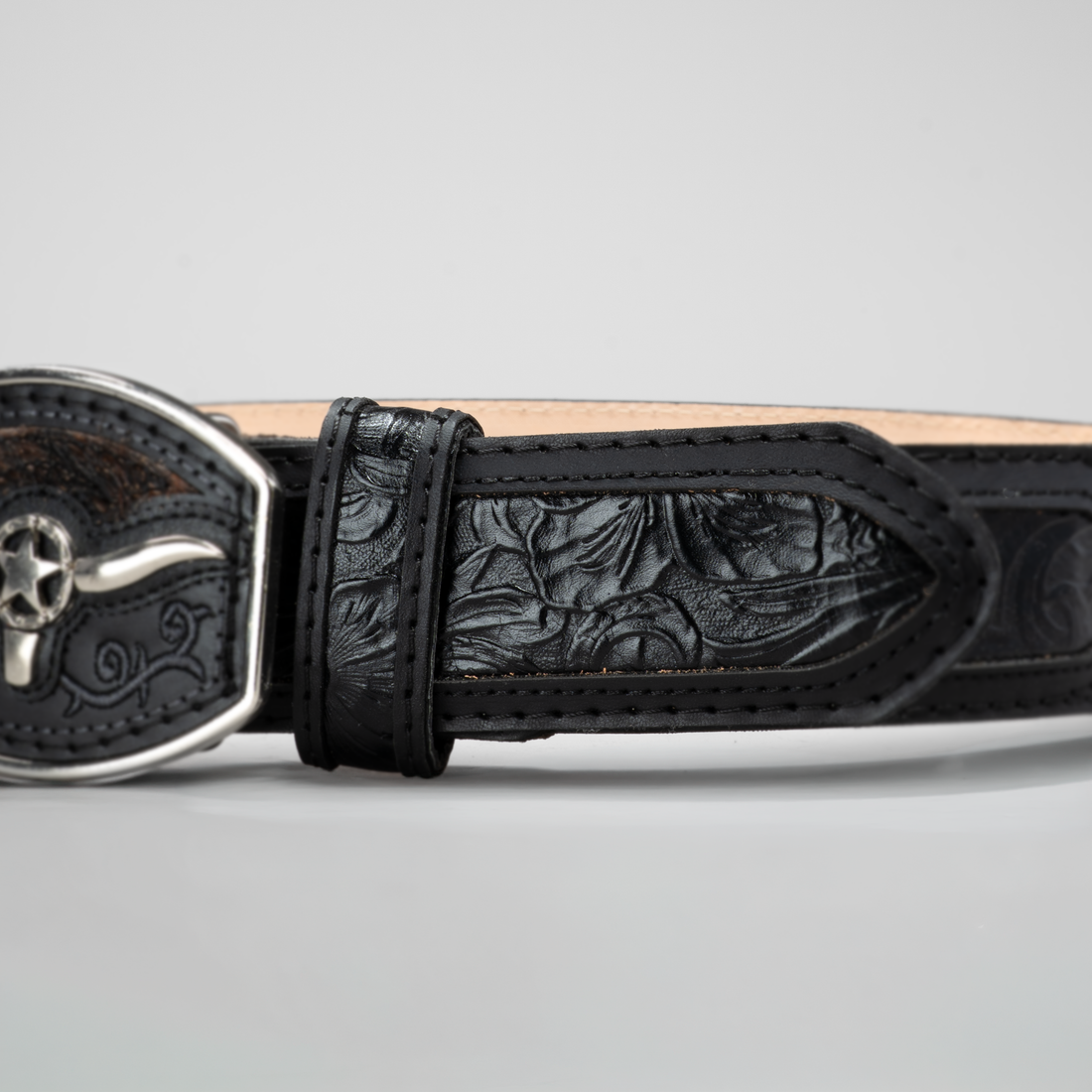MEN'S METAL BULL LEATHER ARTISANAL EMBROIDERY COWBOY BELT
