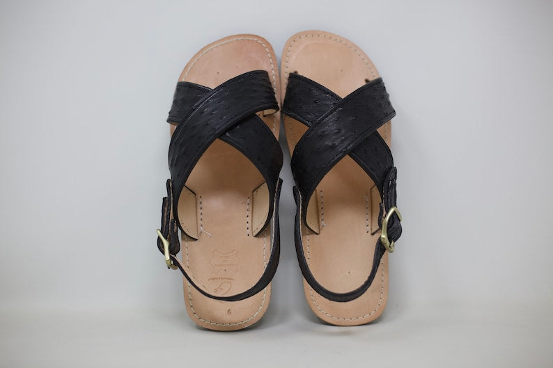 Exotic Leather Sandal, Huarache Sandal, Ostrich