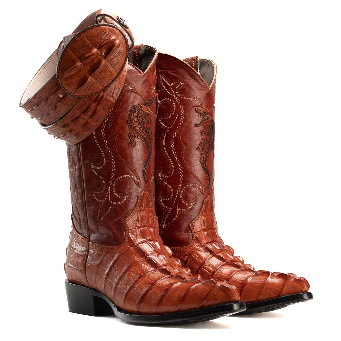 MEN'S CAIMAN J TOE COWBOY BOOTS AND BELT COMBO
