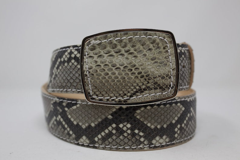 Snake Belly Belt, Exotic Leather Belt with Removable Western Buckle
