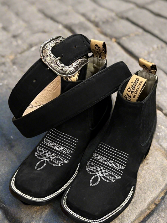 Women’s Black Square Toe Botines & Belt