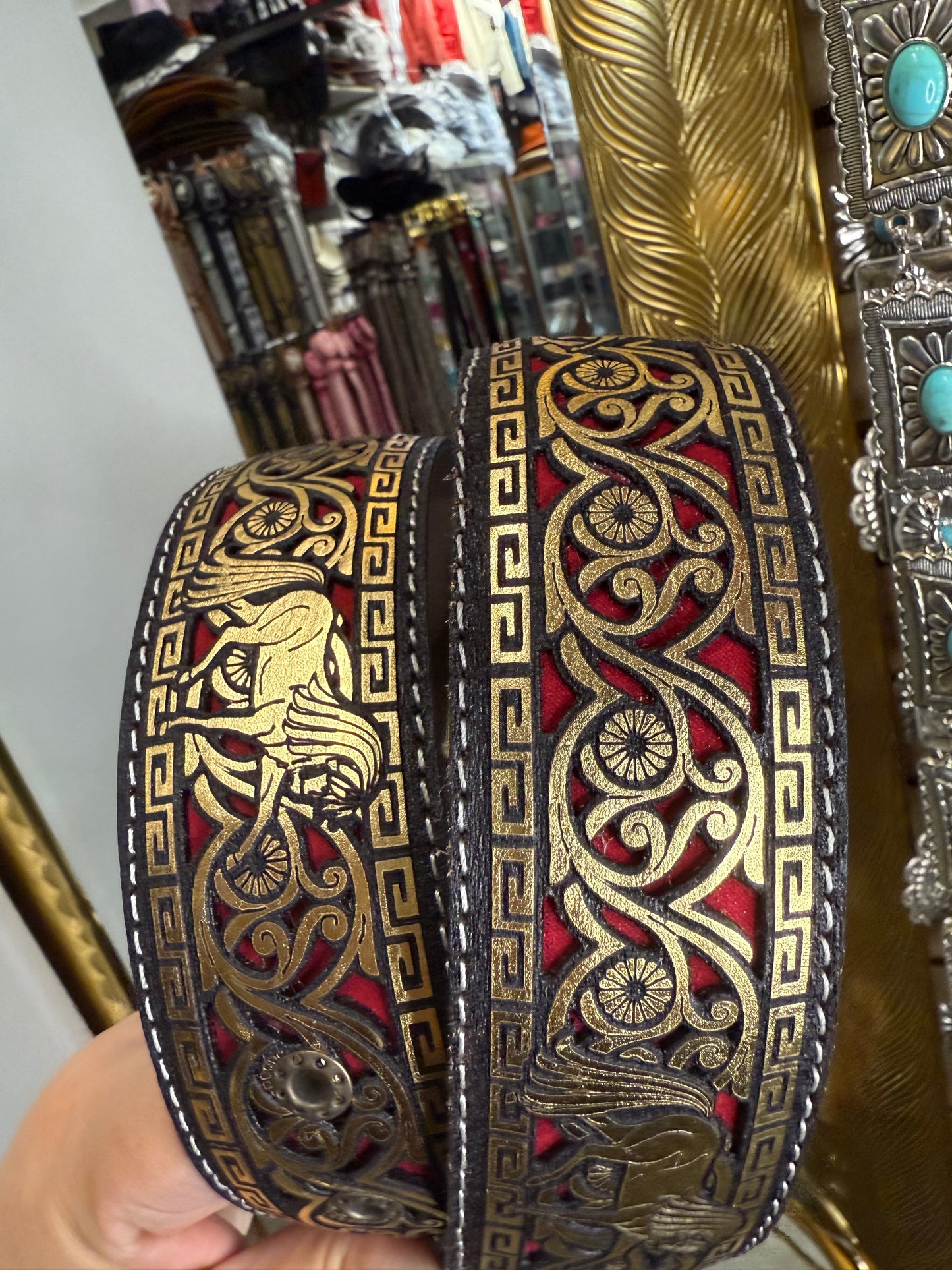 CABALLO LASER 2 INC BELT GOLD WITH RED