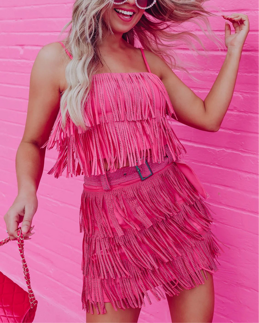 Diva Fringe Rhinestone Set Pink