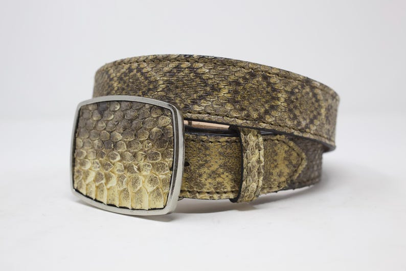 Diamondback Rattlesnake Leather Belt with Removable Buckle