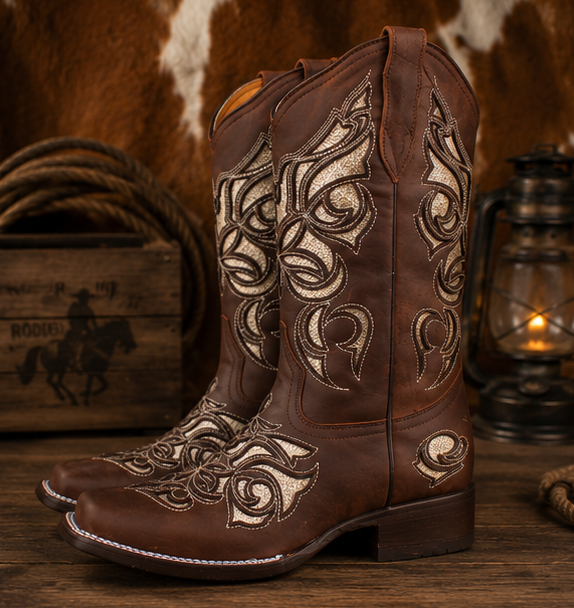 Celilia | Women’s Square Toe  Leather Cowboy Boots