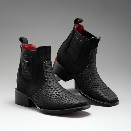 WOMEN'S VIPERETTE PYTHON TRIBUTE SQUARE TOE ANKLE BOOTS