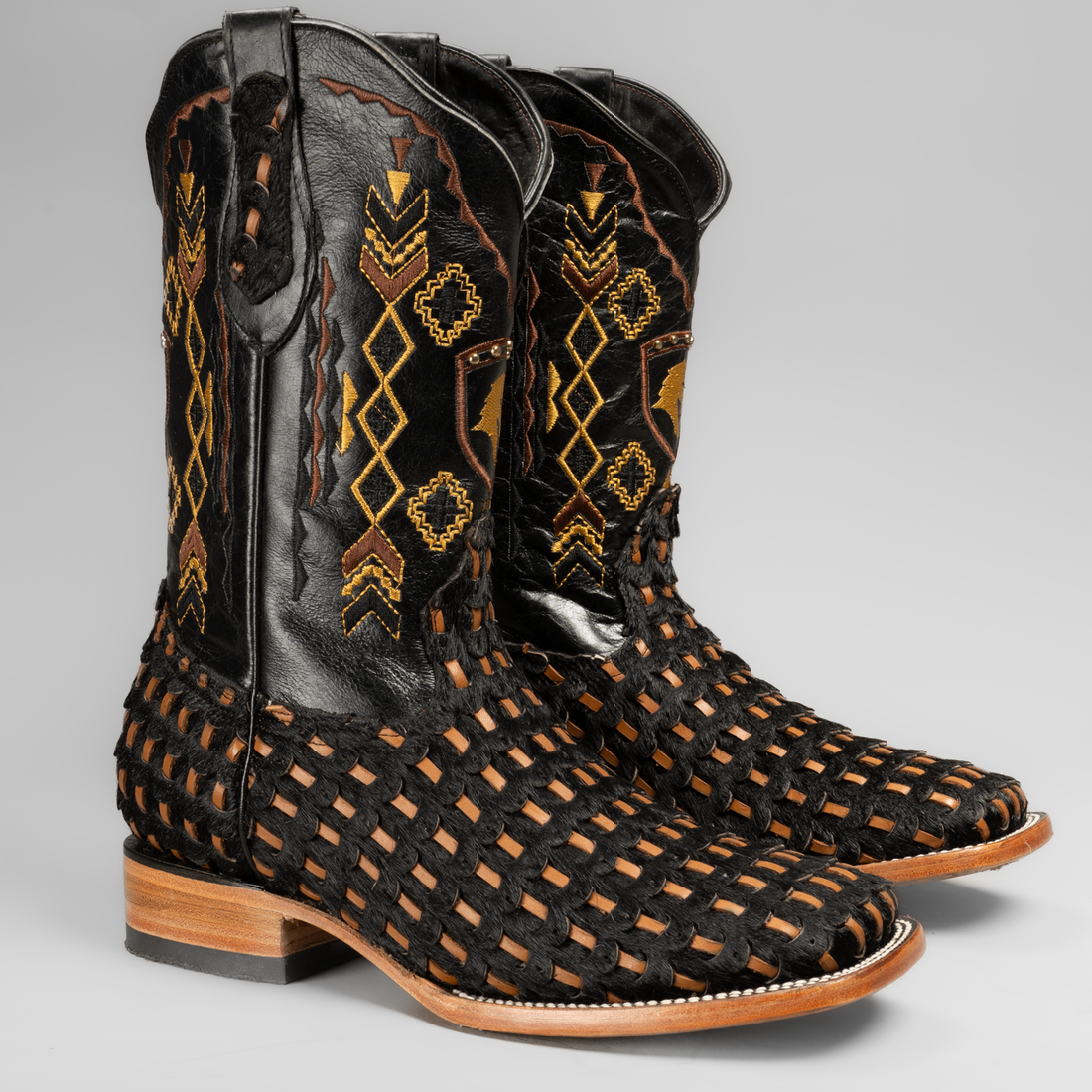 MEN'S BRAIDED LEATHER AND HAIR TRIBUTE SQUARE TOE BOOT