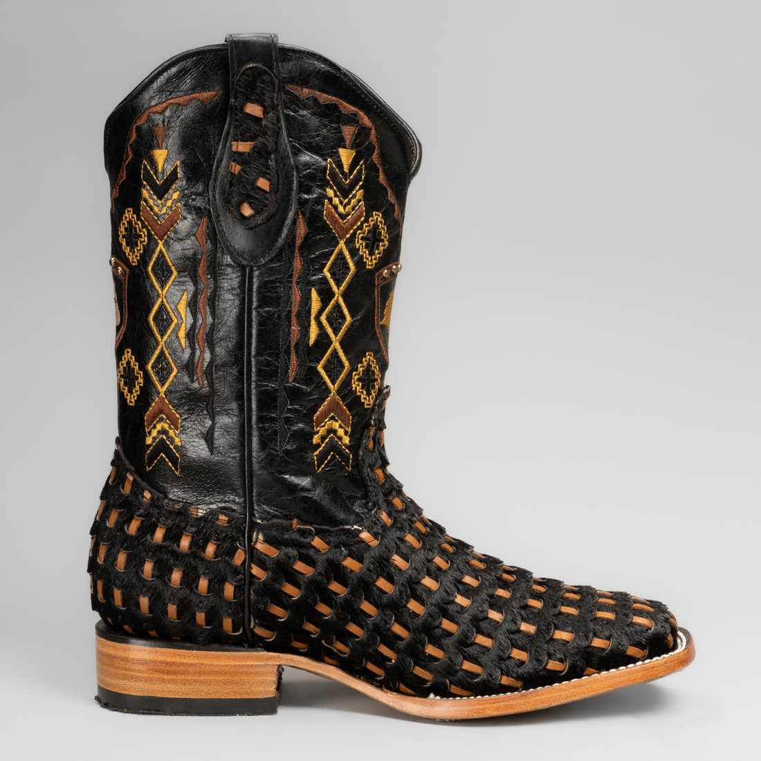 MEN'S BRAIDED LEATHER AND HAIR TRIBUTE SQUARE TOE BOOT