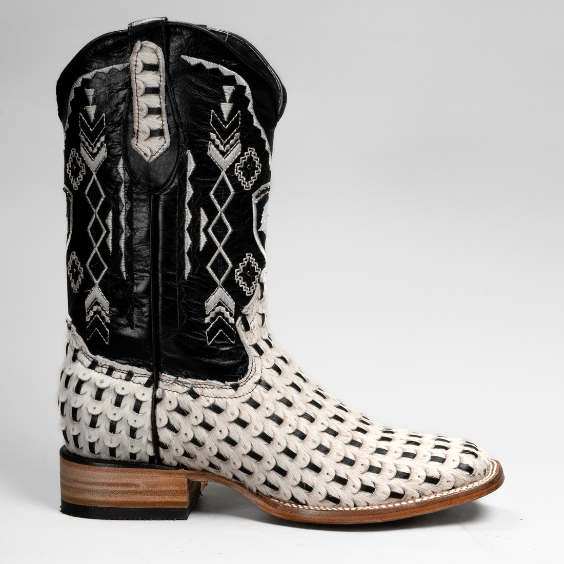 MEN'S BRAIDED LEATHER AND HAIR TRIBUTE SQUARE TOE BOOT (White)