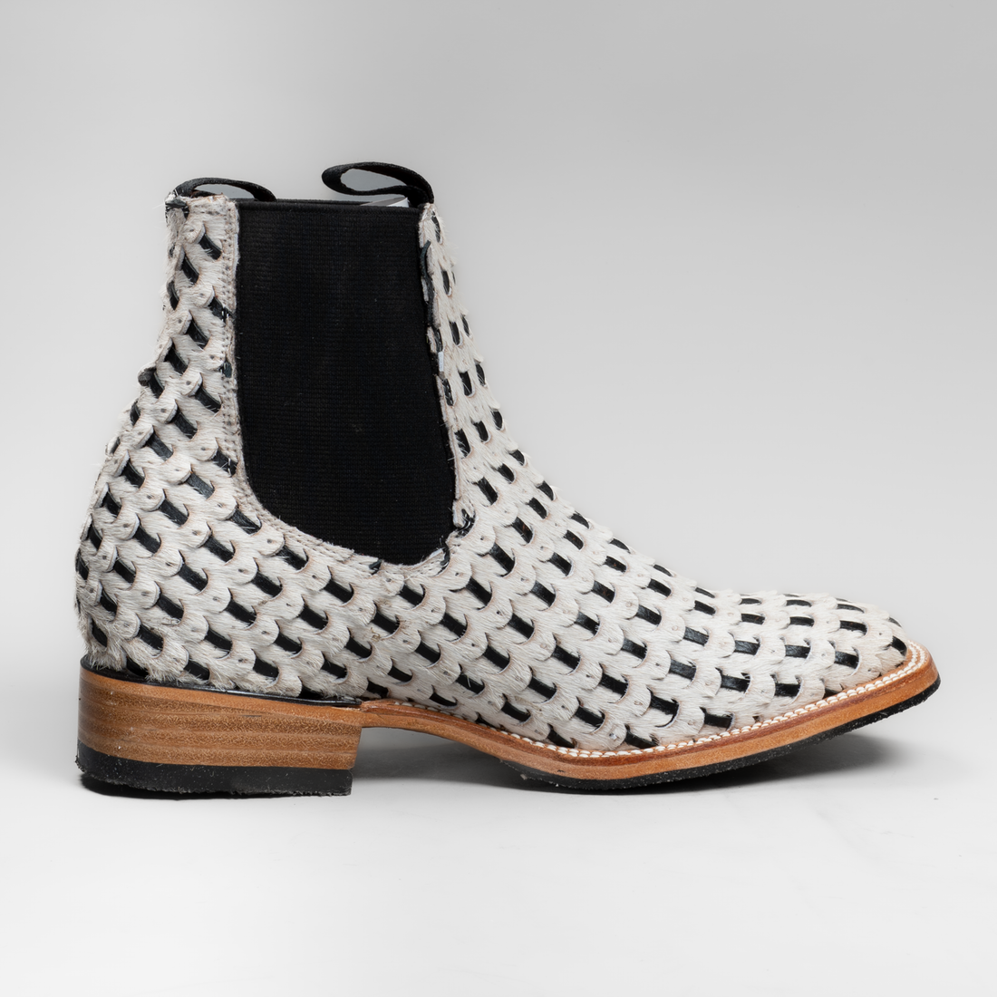 MEN'S BRAIDED LEATHER AND HAIR TRIBUTE SQUARE TOE ANKLE BOOT